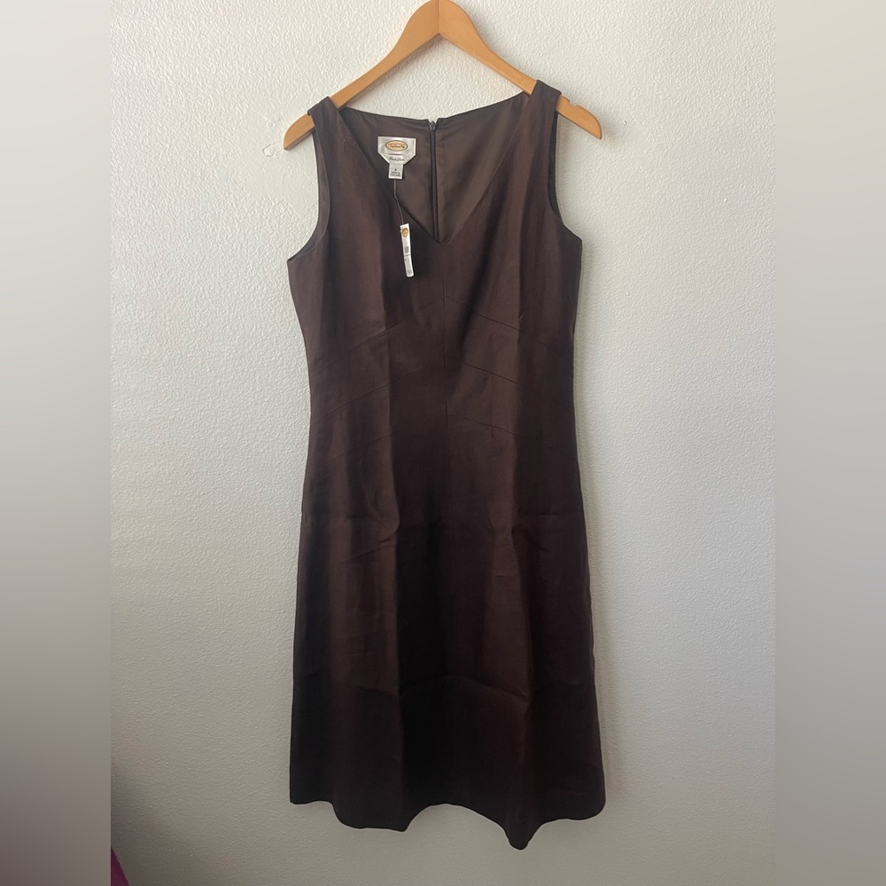 Talbots Dark Brown Midi Dress Linen Career Work Sleeveless